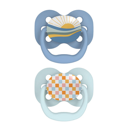 Dr. Brown's Advantage Glow-in-the-Dark Baby Pacifier, Fully Symmetrical Soother with Soft Silicone Bulb, Lavender Love-Coral Ocean, 0-6m, BPA Free, 4 Pack