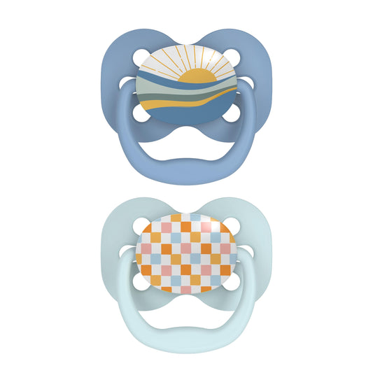 Dr. Brown's Advantage Glow-in-the-Dark Baby Pacifier, Fully Symmetrical Soother with Soft Silicone Bulb, Lavender Love-Coral Ocean, 0-6m, BPA Free, 4 Pack