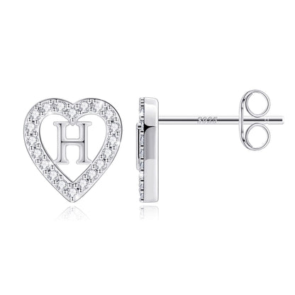 Anoup Heart Initial Stud Earrings - Gifts for Girls, Sterling Silver Post 14K Gold Plated All Over Hypoallergenic | CZ Simulated Diamond Stud Earrings | Birthday Gifts for Kids Toddlers Daughter