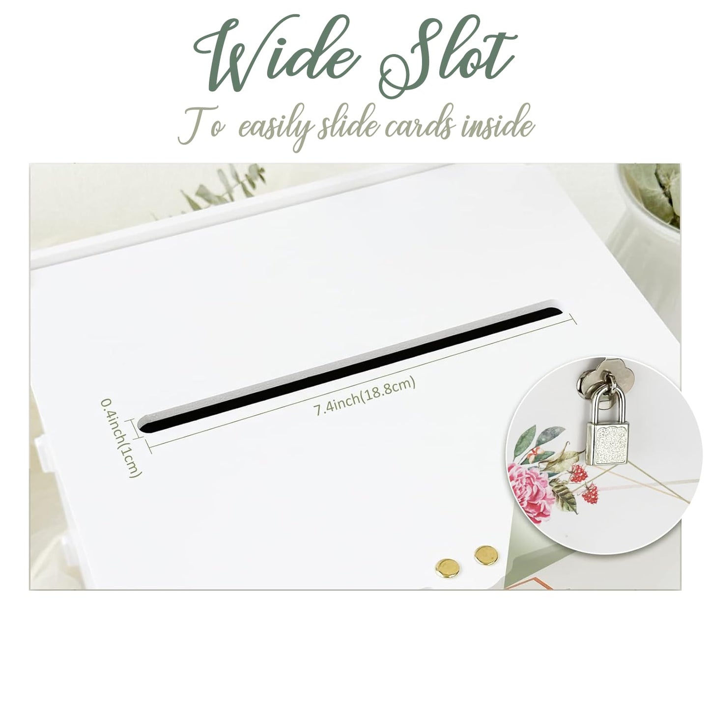 White Wedding Card Box with Lock, Gift Wedding Card Boxes for Reception Money Holder with Rose Sign for Wedding Decorations, Baby Showers, Birthdays, Bridal or Graduation Party Supplies