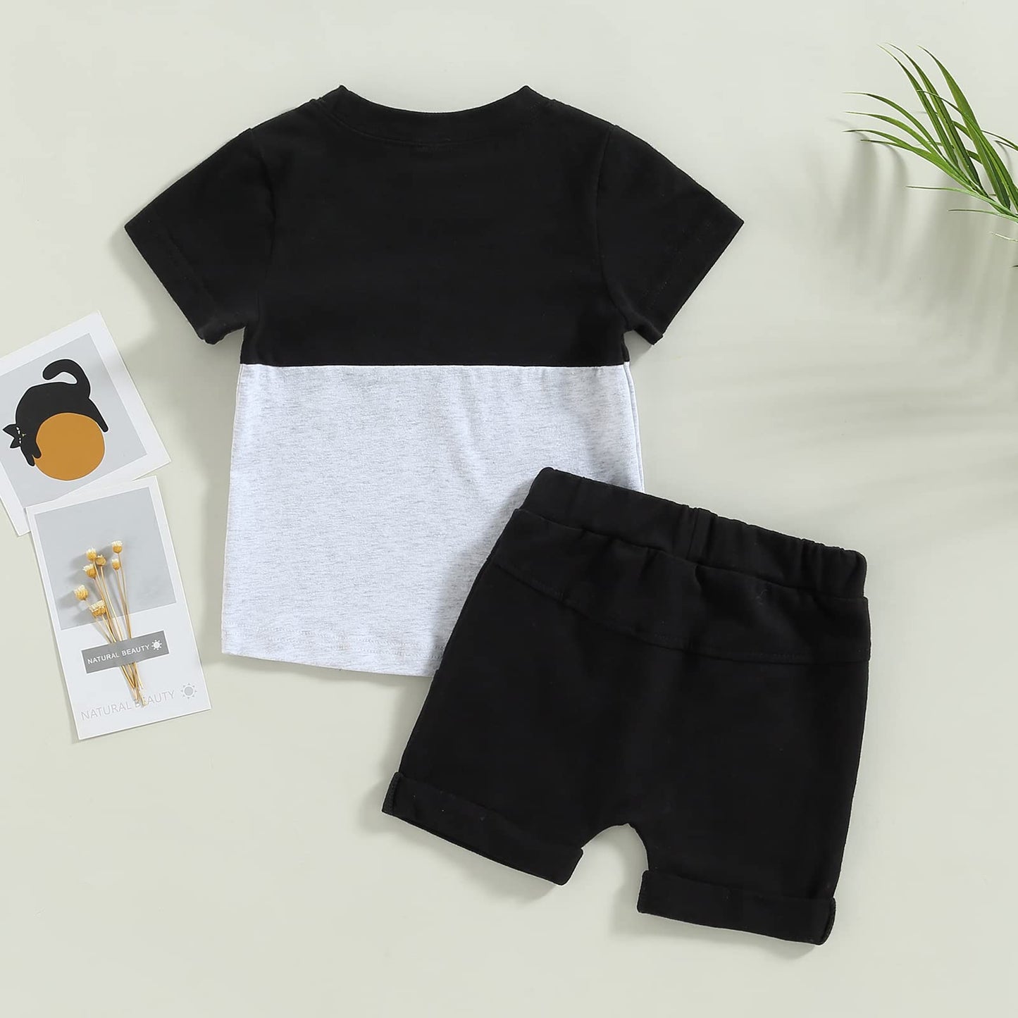Karwuiio Toddler Baby Boy Summer Outfit Short Sleeve T-Shirt Tops Elastic Waist Shorts Set Baby Boys Clothes