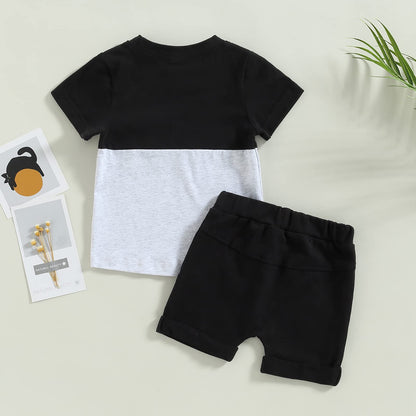 Karwuiio Toddler Baby Boy Summer Outfit Short Sleeve T-Shirt Tops Elastic Waist Shorts Set Baby Boys Clothes