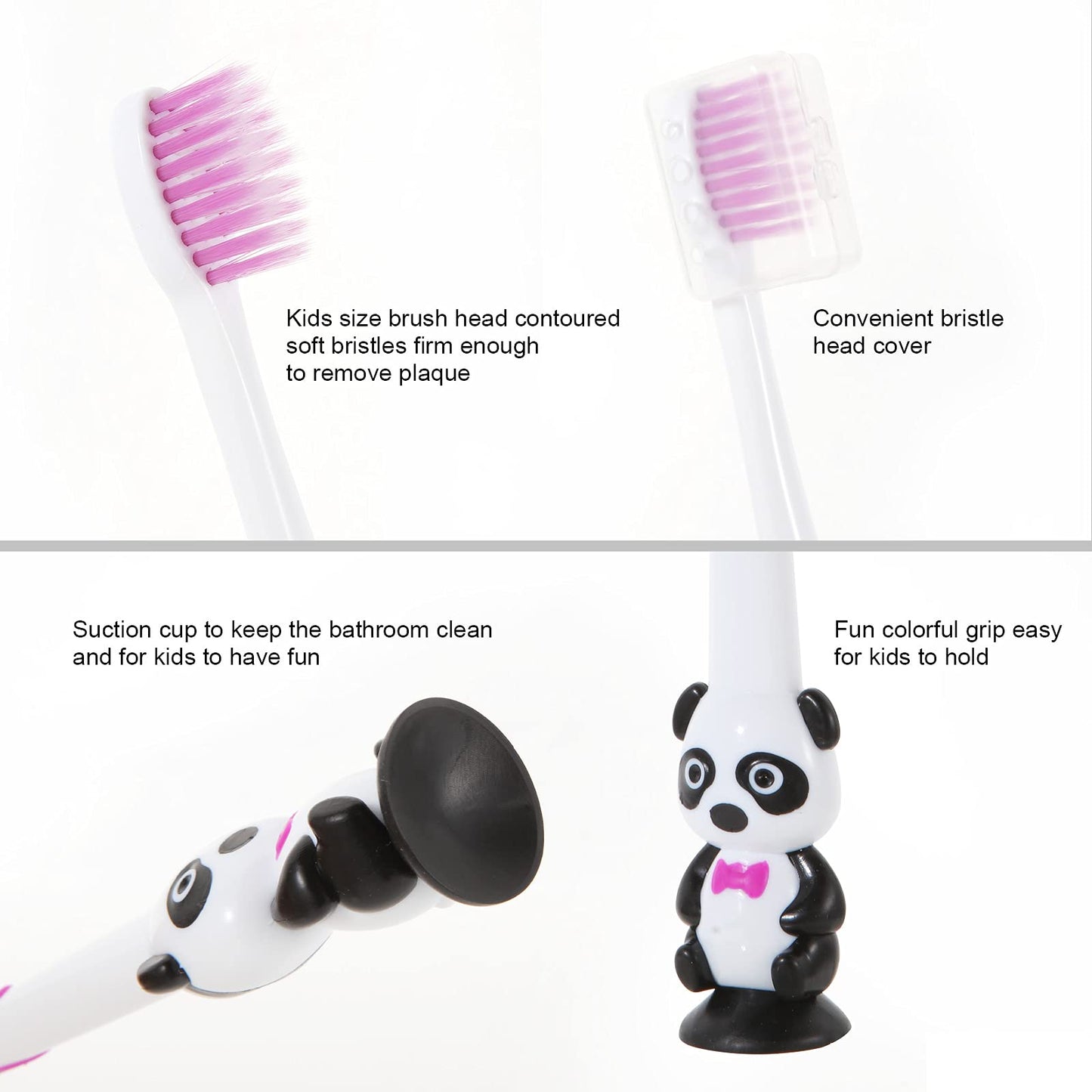 Kids toothbrushes 6 Pack Set Soft Bristles with Suction Cup, Includes Travel Covers, Bear Panda toothbrushes for Kids Boys & Girls, Toddlers &Children Teeth Age 3+