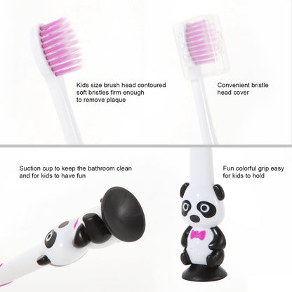 Kids toothbrushes 6 Pack Set Soft Bristles with Suction Cup, Includes Travel Covers, Bear Panda toothbrushes for Kids Boys & Girls, Toddlers &Children Teeth Age 3+