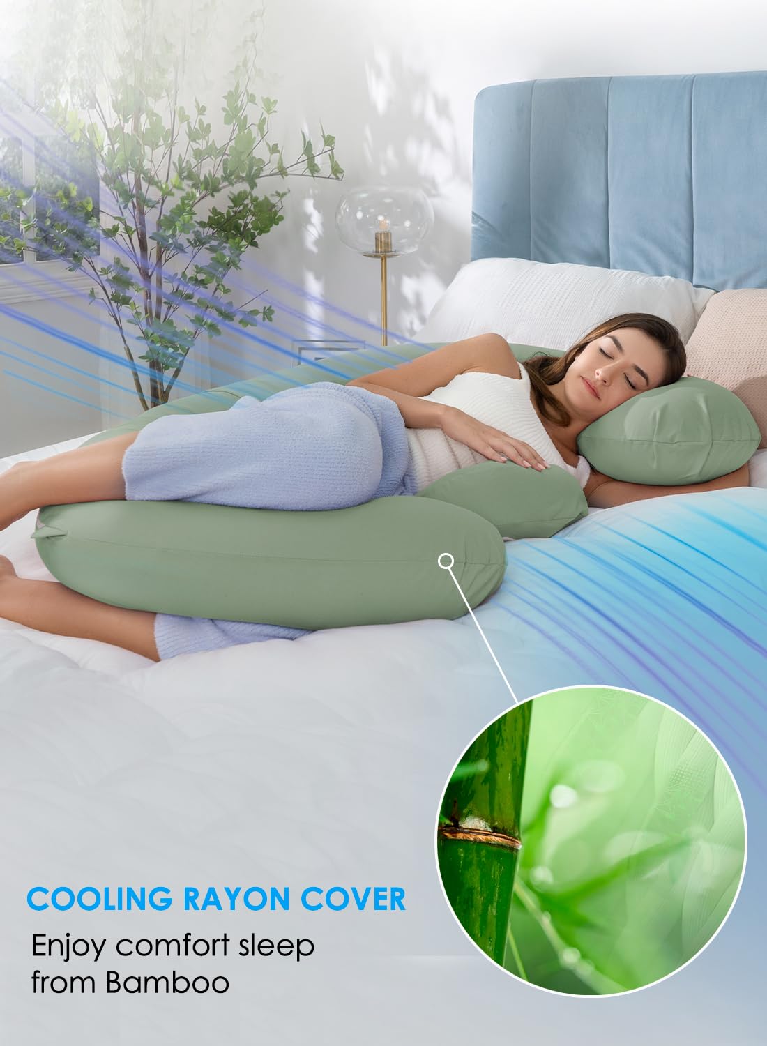 QUEEN ROSE Cooling Pregnancy Pillows,E Shaped Full Body Pillow for Sleeping, with Pregnancy Wedge Pillow for Belly Support, 60 Inch Maternity Pillow for Side Sleeper, Cooling Rayon Cover, Purple