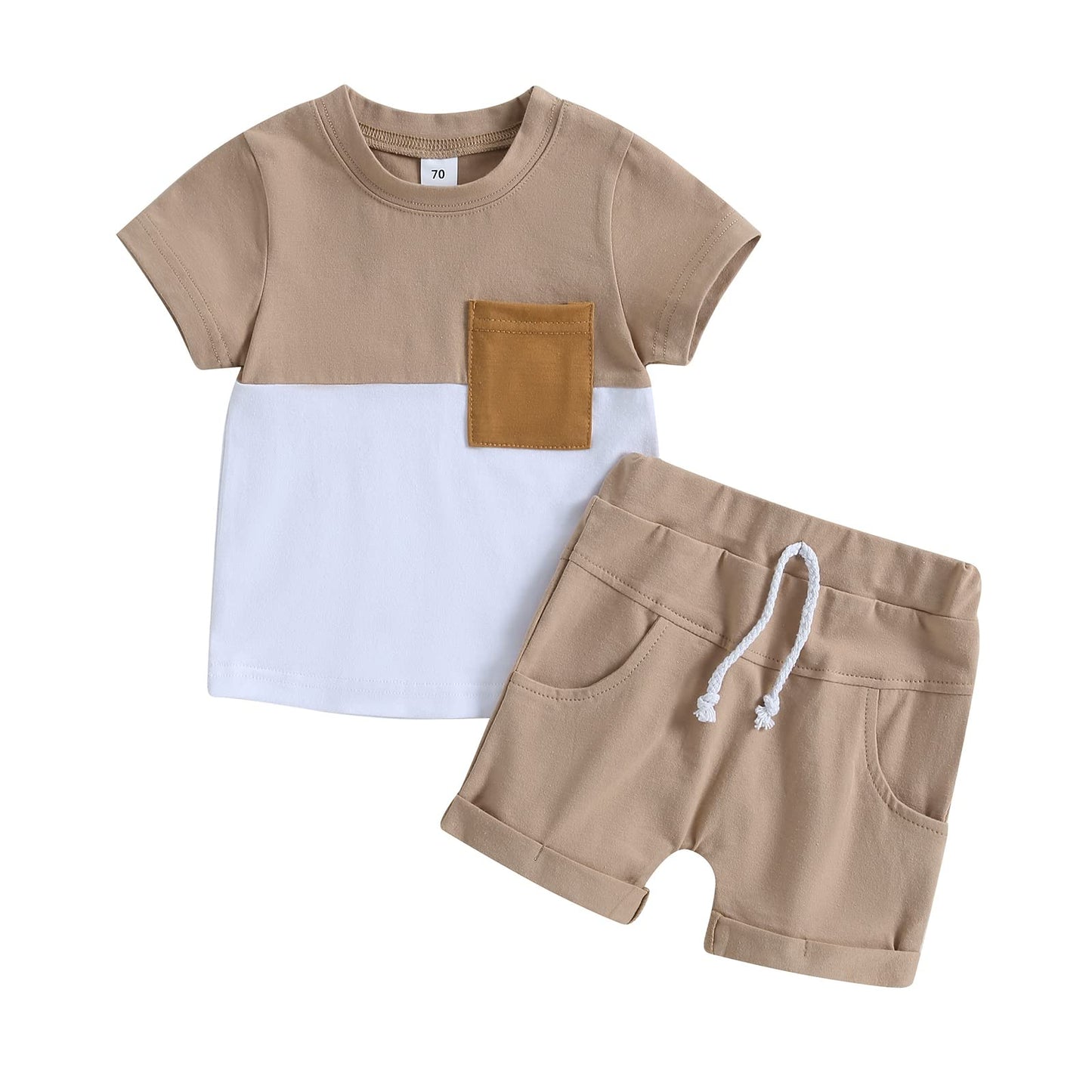 Karwuiio Toddler Baby Boy Summer Outfit Short Sleeve T-Shirt Tops Elastic Waist Shorts Set Baby Boys Clothes