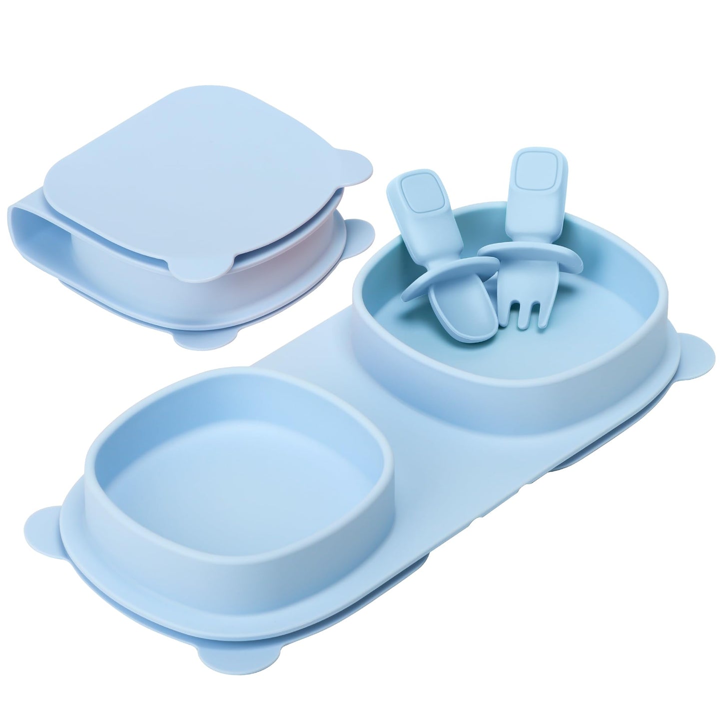 Silicone Foldable Novelty Dinner Plates,Baby Plates Travel Essential with Forks and Spoons,Microwave & Dishwasher SafeWatermelon