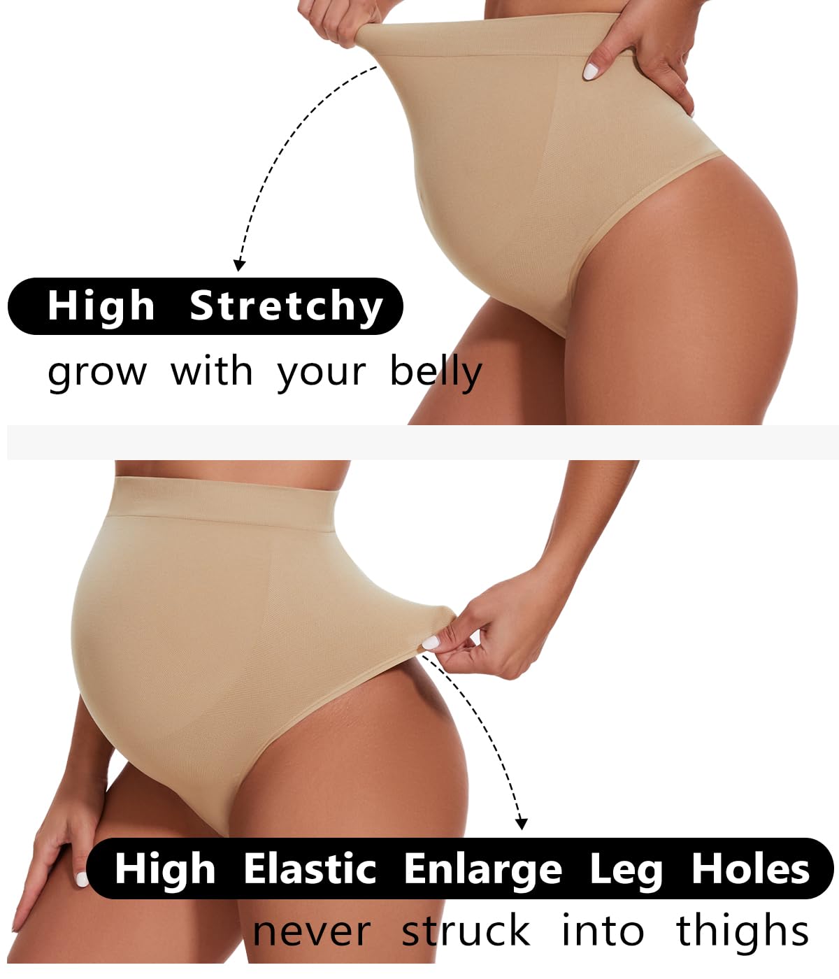 Seamless Maternity Thongs for Women, No Show Maternity Shapewear Over The Belly, Pregnancy Belly Support Panties