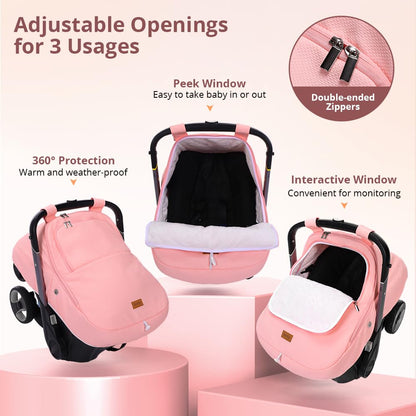 Bioby Winter Baby Car Seat Cover, Infant Car Seat Cover for Boy Girl, Roomy, Cozy, Warm, Waterproof Baby Carseat Covers Canopy with Thickened Fleece Lining, Breathable Hole, Universal Fitted Black