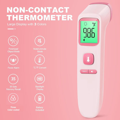 No-Touch Thermometer for Adults and Kids, Accurate Digital Baby Thermometer, FSA HSA Eligible, Fever Alarm & Silent Mode, 2 in 1 Forehead & Object Mode