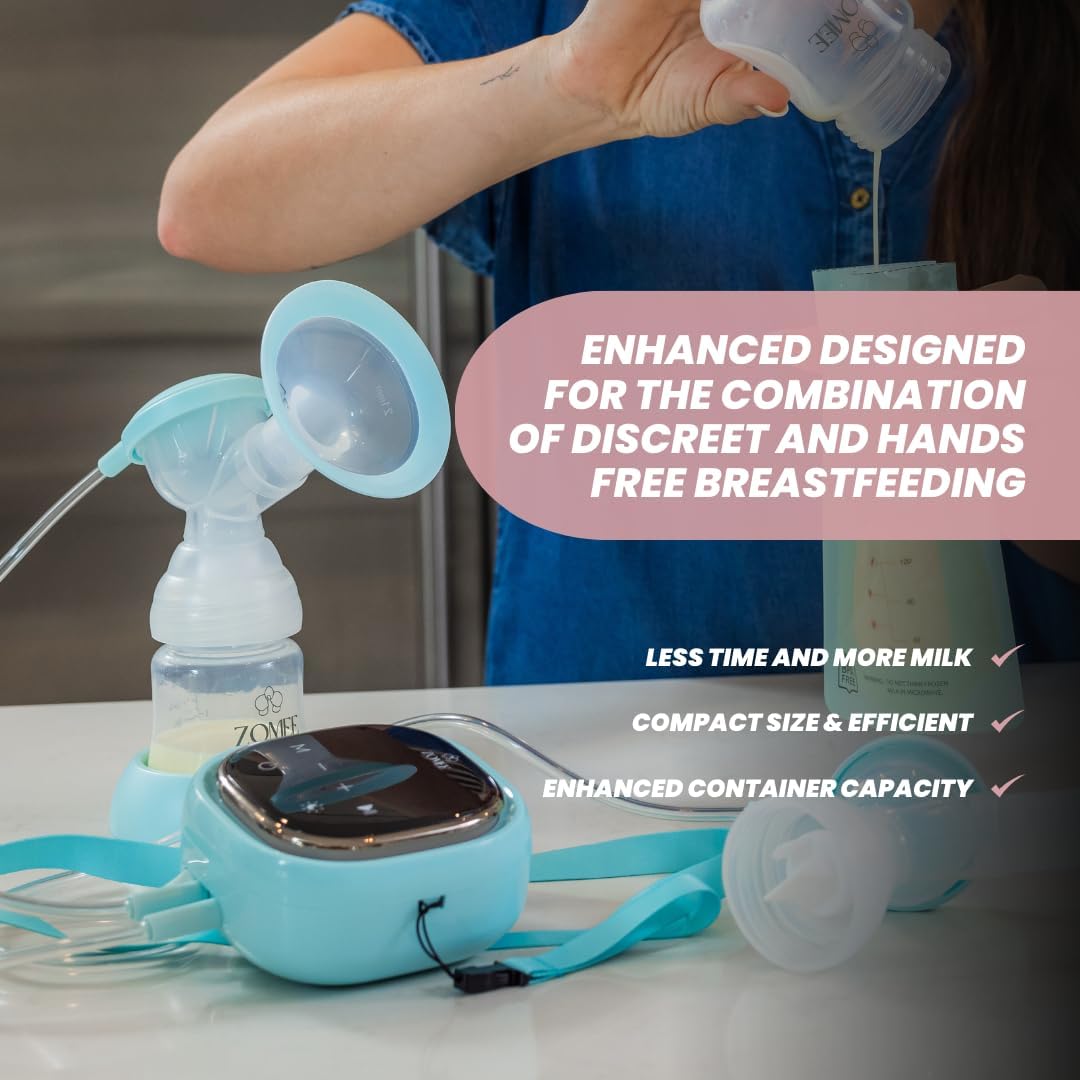Zomee Z2 Double Electric Breast Pump – with Expression, Massage, and 2-Phase Modes - Hospital Grade Rechargeable, Portable, Hands Free Wearable Breast Pump
