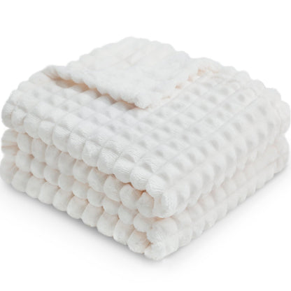 HOMRITAR Baby Blanket for Boys Girls Fleece Super Soft Plush Fuzzy Cozy Toddler Blanket with Square 3D Jacquard Grid Design Luxury Lightweight Bed Blanket for Newborn Infant Cream, 30 x 40 Inch