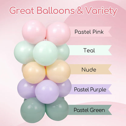 157pcs Pastel Pink and Purple Balloon Arch Garland Kit, Pink Purple Teal Light Green Nude Metallic Gold Latex Balloons for Baby Shower Spring Garden Tea Party Decorations
