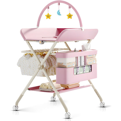 Foldable Portable Changing Table for Baby,Upgraded Style Baby Portable Diaper Changing Station with Wheels,Nursery Five Level Adjustable Height Changing Table with Organizer Storage(Green)