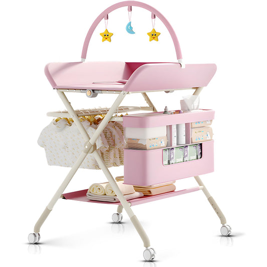 Foldable Portable Changing Table for Baby,Upgraded Style Baby Portable Diaper Changing Station with Wheels,Nursery Five Level Adjustable Height Changing Table with Organizer Storage(Green)