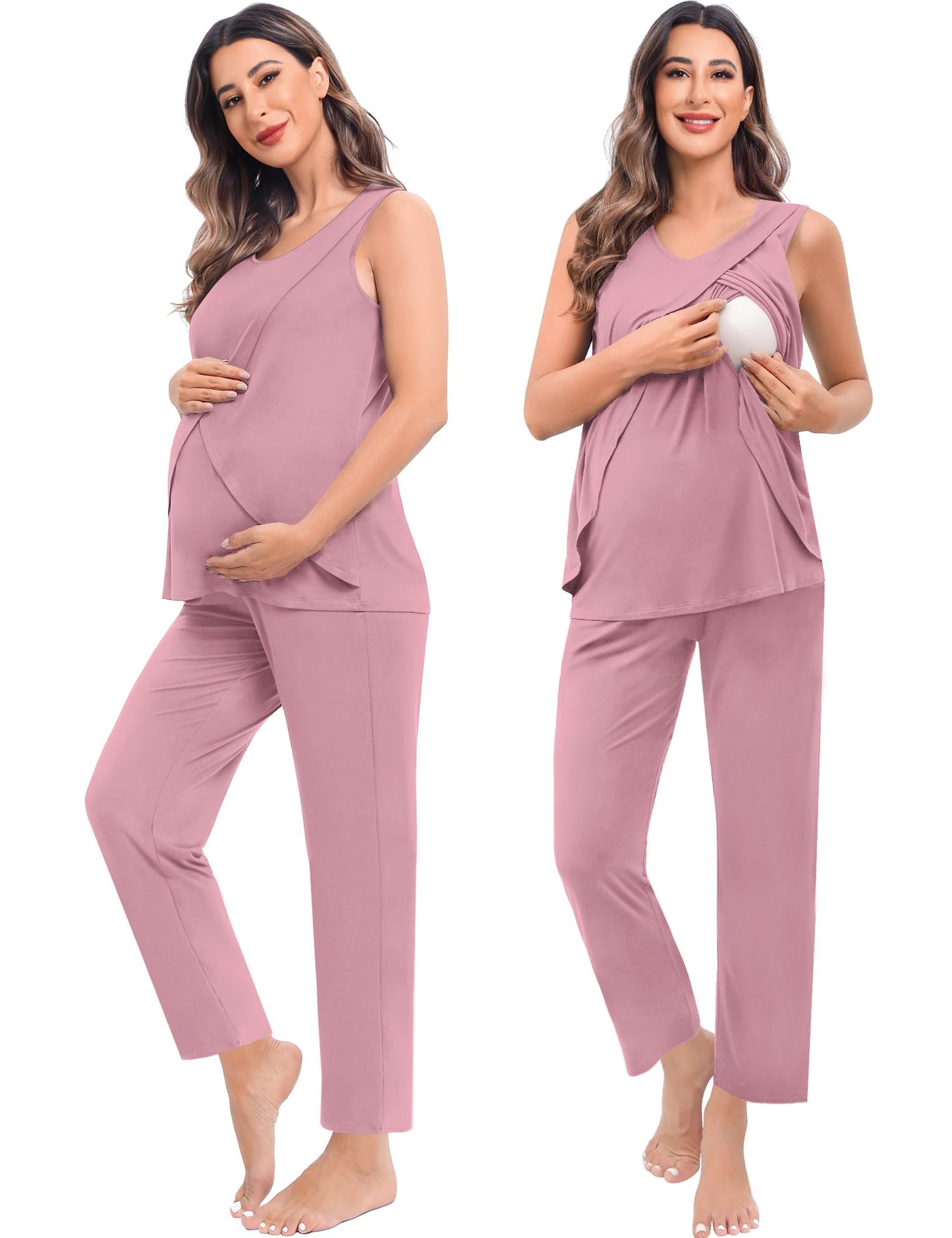 SWOMOG Maternity Nursing Robe Set 3 PCS Postpartum Breastfeeding Pajamas Hospital Pregnancy Pjs Double Layer Lounge Set