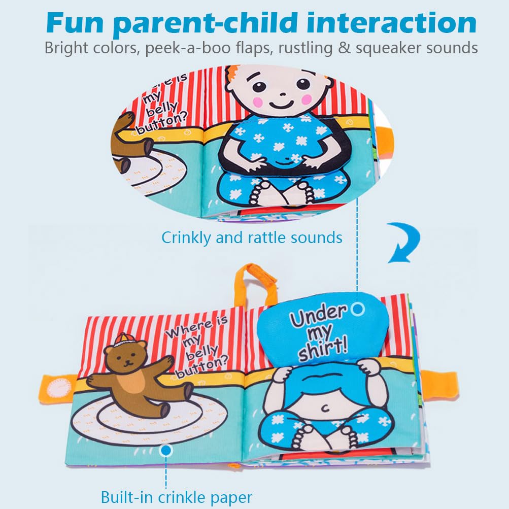 Baby Soft Cloth Books, Touch & Feel Crinkle Activity Interactive Book, Early Development Stroller Toys for Infants and Toddlers (Peek a Baby)