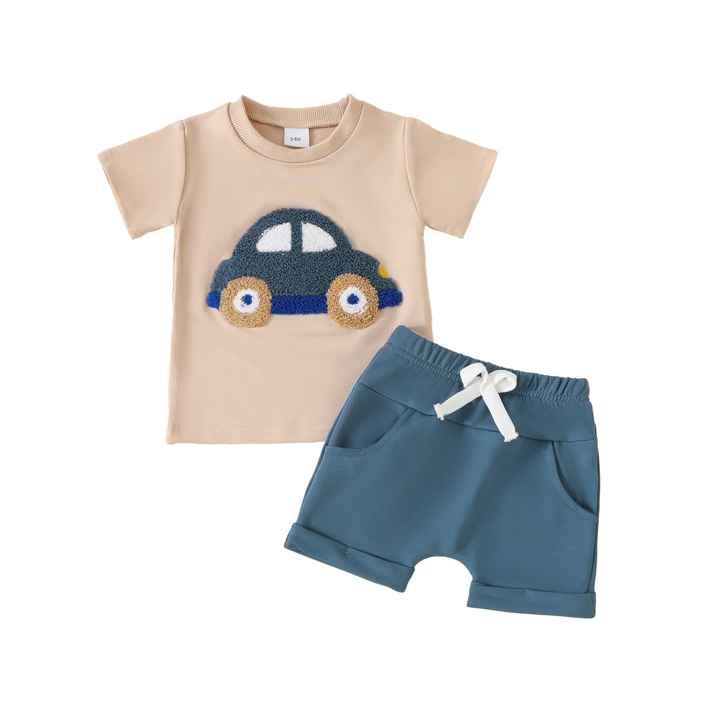 Toddler Baby Boy Summer Clothes Embroidered Farm Tractor Shirt and Short Set 2-Piece Outfits for Boys