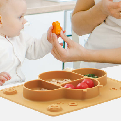 ROCCED Suction Plates for Baby Placemat Spoon Fork Set for Toddlers, Silicone Baby Plates with Suction Baby Dishes for Kids Plates-pale mauve