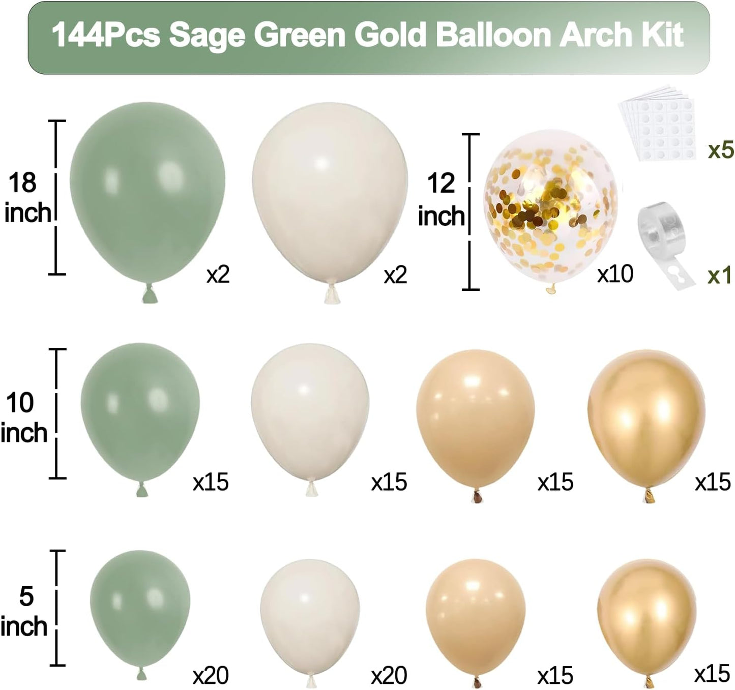 Sage Green Pink Balloon Arch Kit, Olive Green Light Pink Sand White Blush Metallic Gold Balloons with Gold Confetti Balloons for Girl Birthday Woodland Baby Shower Jungle Safari Decorations