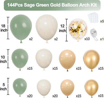 Sage Green Pink Balloon Arch Kit, Olive Green Light Pink Sand White Blush Metallic Gold Balloons with Gold Confetti Balloons for Girl Birthday Woodland Baby Shower Jungle Safari Decorations
