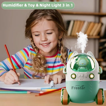 Mini USB Humidifier 220ml with LED Night Light, Small Cute Humidifier Bulit in Adorable Doll for Kids, Plant, Bedroom, Office, Desk, Babies Room, No Battery(Green-Huhu)