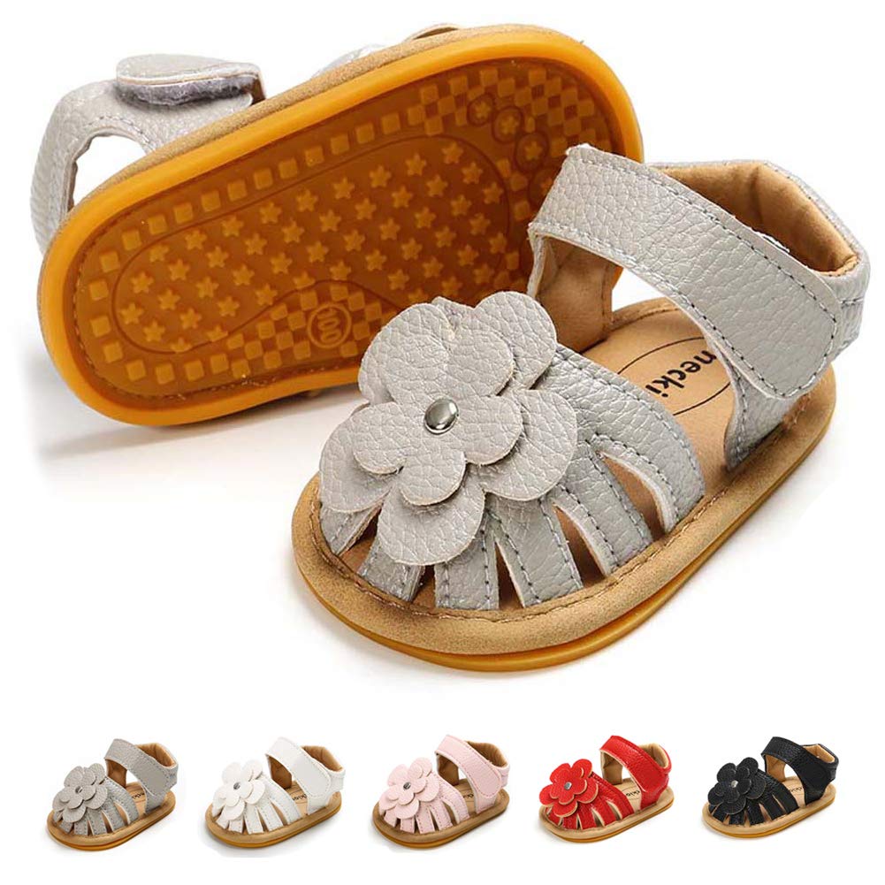 Babelvit Infant Baby Girl Boy Sandals Comfort Premium Summer Outdoor Casual Beach Shoes with Flower Bowknot Anti Slip Rubber Sole Newborn Toddler Prewalker First Walking Shoes