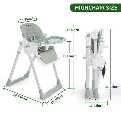 3-in-1 Foldable High Chair for Babies & Toddlers – Adjustable Height, Reclining Seat, 5-Point Safety Harness, Removable Tray, Lockable Wheels and Washable Cushion, Beige