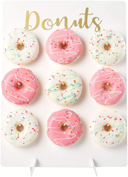 Donut Stand for Party, Donut Wall Holders for Table, Reusable Wood Doughnut Pegboard for Baby Showers, Bridal Shower, Birthday, Wedding, Holds 9 Donuts