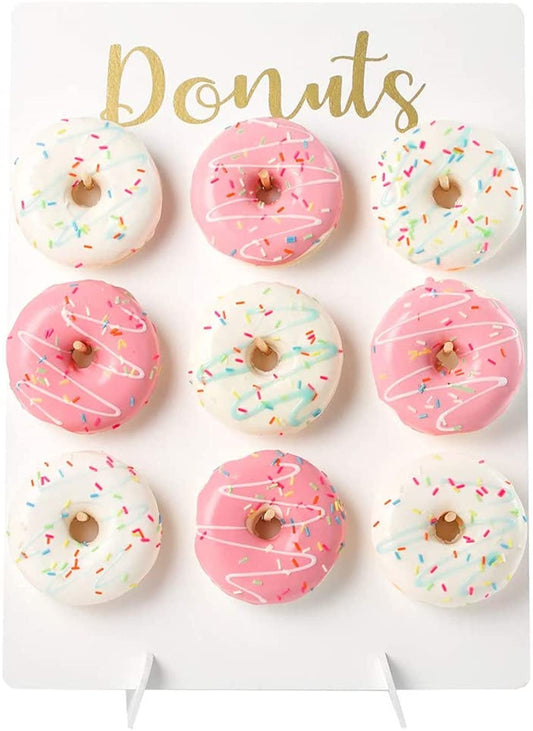 Donut Stand for Party, Donut Wall Holders for Table, Reusable Wood Doughnut Pegboard for Baby Showers, Bridal Shower, Birthday, Wedding, Holds 9 Donuts