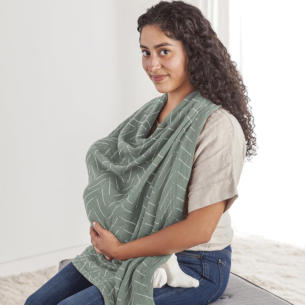 Itzy Ritzy Breastfeeding Boss Multi-Use Cover – A Nursing Cover, Swaddle, Car Seat Cover, Tummy Time Mat & Burp Cloth All in One – Made of Soft Muslin Fabric & Measures 47” x 47” (Taupe Stripe)