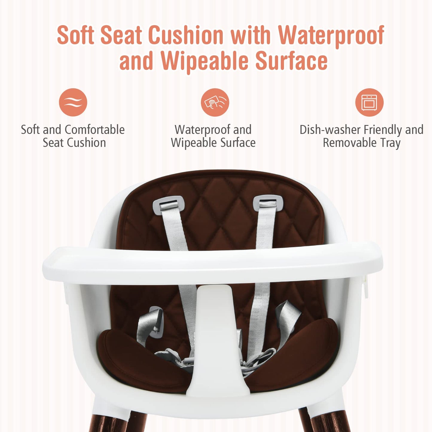 INFANS Baby High Chair, 3 in 1 Convertible Wooden Highchair for Babies & Toddlers, Modern Infant Feeding Chair with 5-Point Safety Harness, Footrest, Adjustable Legs, Removable Tray PU Cushion