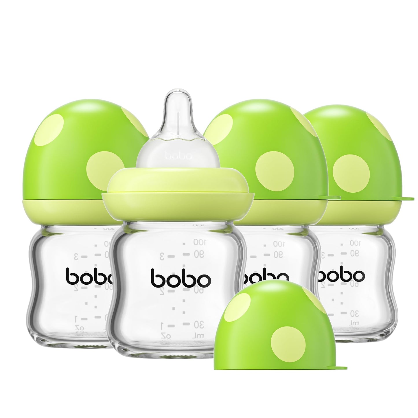 YOHKOH Natural Glass Baby Bottle with Natural Response Nipple, Newborn Anti-Colic Baby Bottles, Wide Neck Mushroom Cap Baby Bottle, Clear (8.8ounce (Pack of 4), Multicolour1)