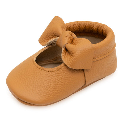 BirdRock Baby Bow and Knot Moccasins - Genuine Leather Baby Girl Shoes