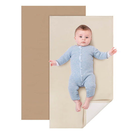 2 Pack Baby Leather Changing Mat, Waterproof Portable Diaper Changing Pad for Home, Wipeable Foldable Baby Travel Mat Fits Perfectly in Diaper Bag, 30 x 17 inches, Off White and Blue