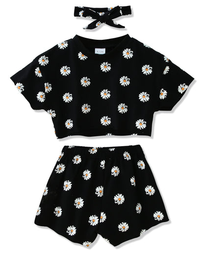 WESIDOM Toddler Girl Clothes Baby Girls Outfits 6M-5T Summer Floral Print Shirt+Shorts+Headband 3pcs Baby Clothing