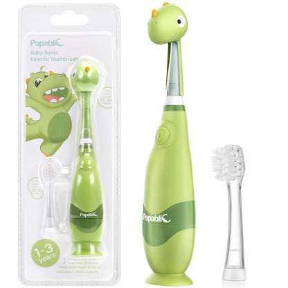 Papablic Toddler Sonic Electric Kids Toothbrush for Ages 1-3 Years, Baby Electric Toothbrush with Cute Penguin Cover and Smart LED Timer, 2 Brush Heads (Pippin)