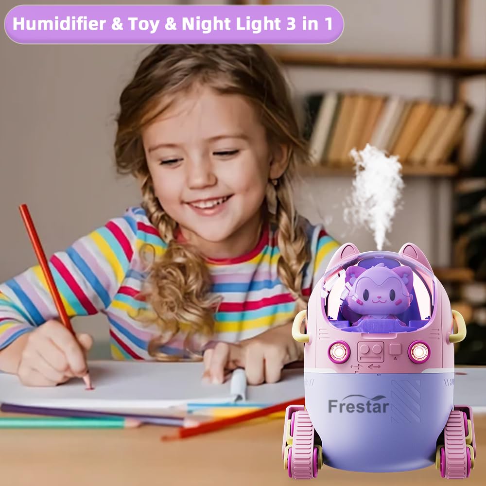 Mini USB Humidifier 220ml with LED Night Light, Small Cute Humidifier Bulit in Adorable Doll for Kids, Plant, Bedroom, Office, Desk, Babies Room, No Battery(Green-Huhu)