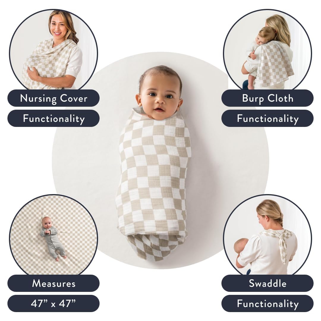 Itzy Ritzy Breastfeeding Boss Multi-Use Cover – A Nursing Cover, Swaddle, Car Seat Cover, Tummy Time Mat & Burp Cloth All in One – Made of Soft Muslin Fabric & Measures 47” x 47” (Taupe Stripe)