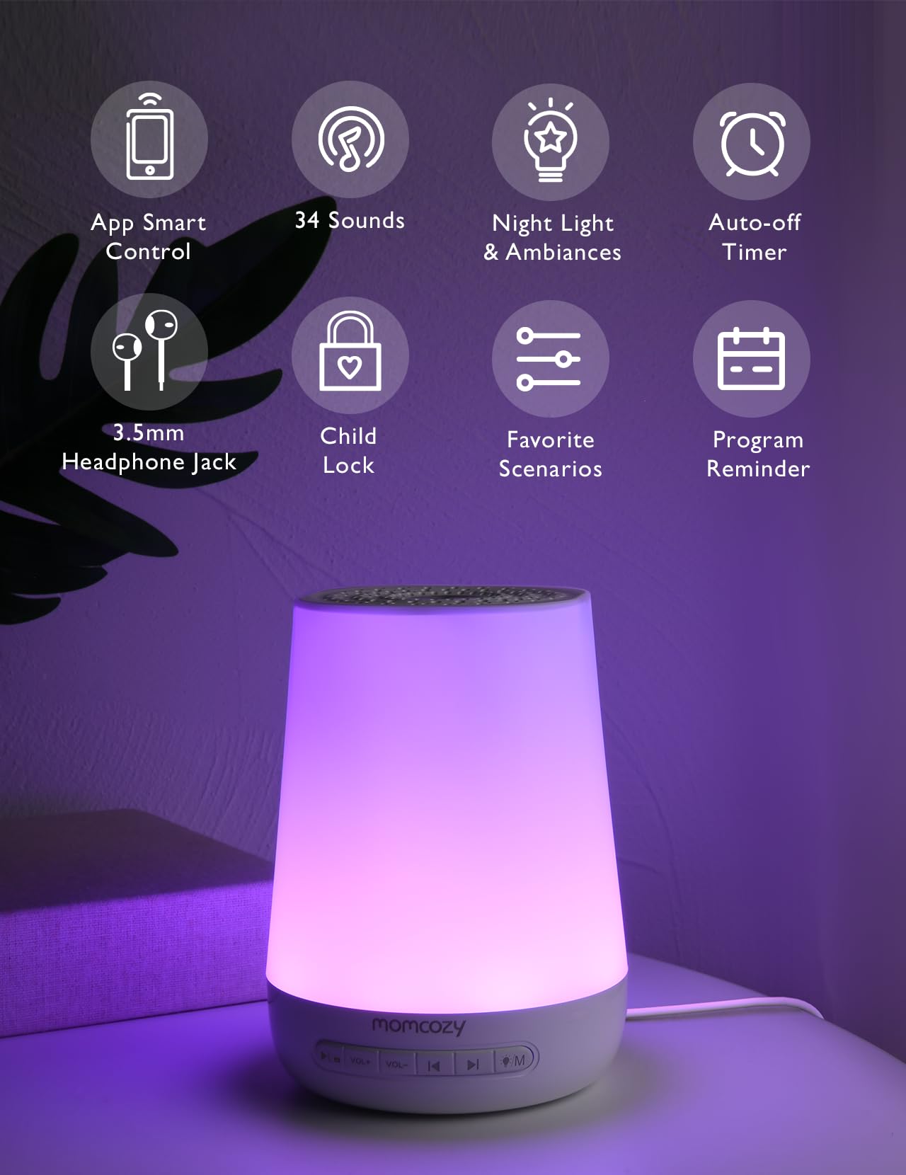 Baby Sound Machine, Momcozy White Noise Machine for Baby Sleeping with Night Light, Toddler Sleep Trainer with 34 Soothing Sounds, Timer, App Remote Control, Personal Sleep Routine(Green)