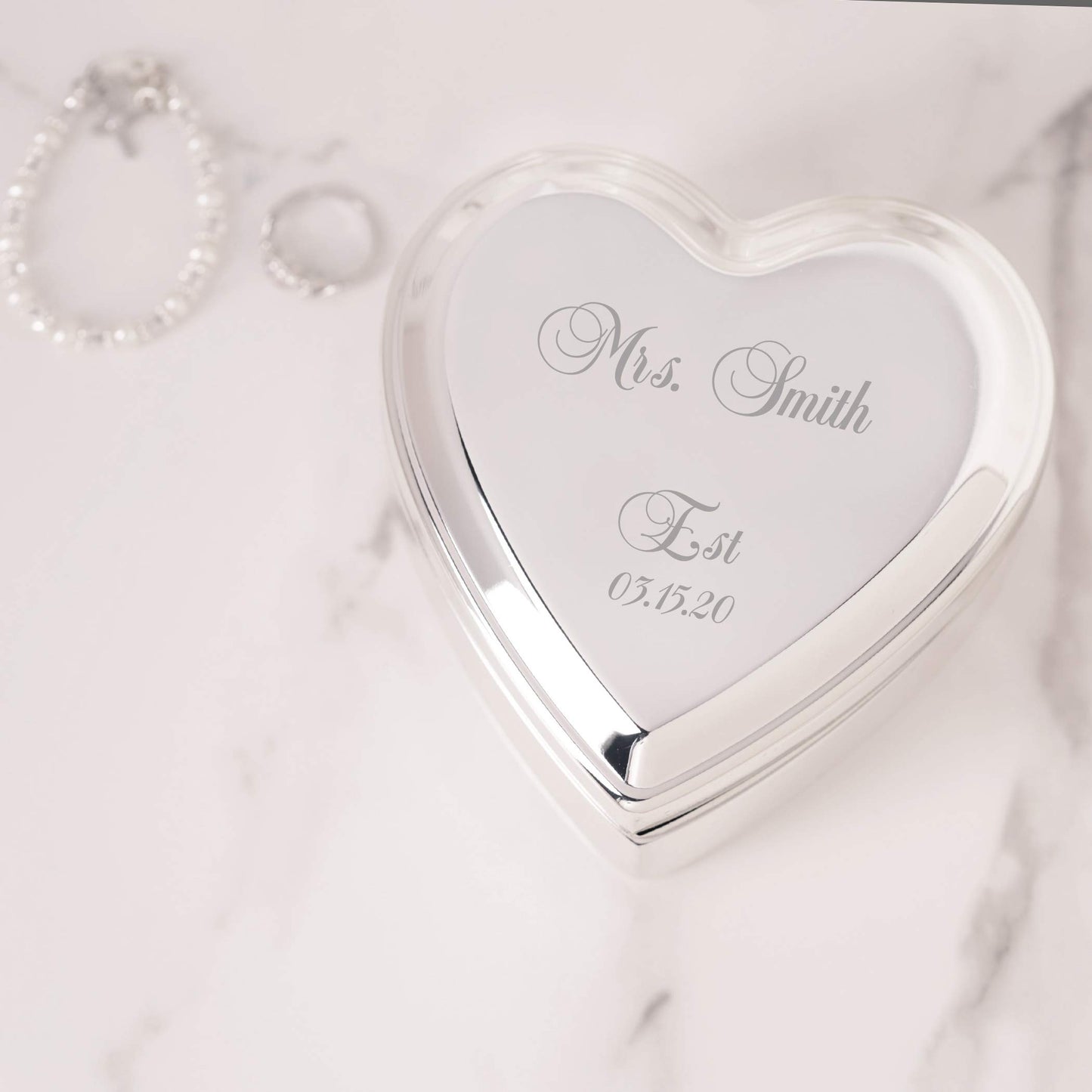 Cherished Moments Personalized Heart Jewelry Keepsake Box with Custom Engraved Cross and Name for Baby Baptism Gift for Girls, Silver Toned