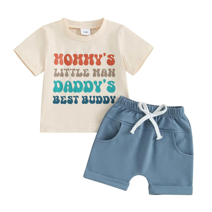 Kupretty Toddler Baby Boy Summer Clothes Letter Graphic Short Sleeve Shirt T-Shirt Tops + Casual Shorts Outfit Set