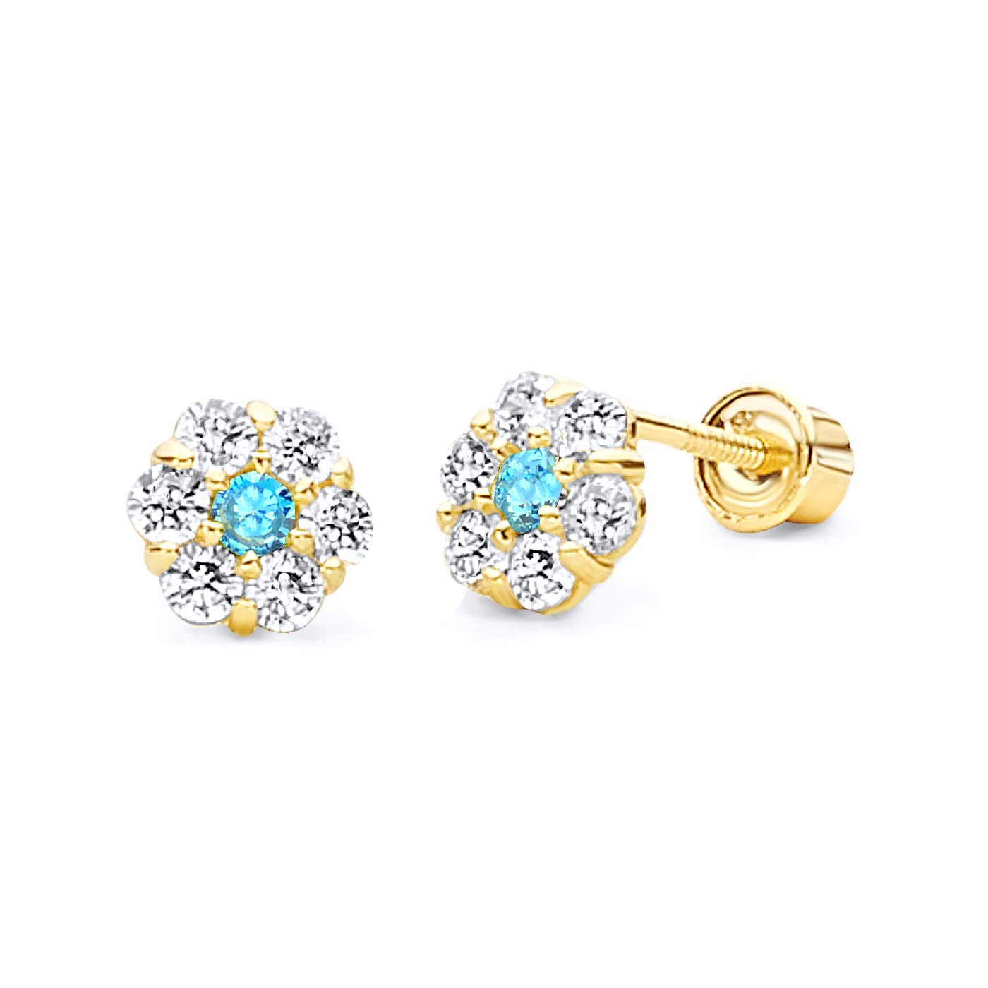 14k Yellow Gold Flower Stud Earrings with Screw Back - 12 Different Color Available