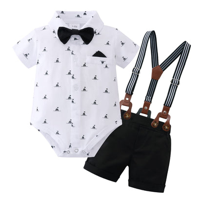 YUEMION Infant Baby Boy Clothes Gentleman Outfits Suits Summer Short Sleeve Bowtie Bodysuit Shirts + Suspender Shorts(0-24M)