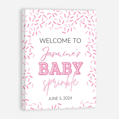 Personalized A Little Snowflake Is On The Way Welcome Sign, Pink, Girl, Winter Baby Shower Canvas
