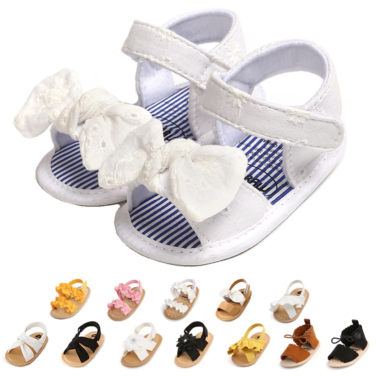 Ohwawadi Baby Boys Girls Sandals Soft Sole Summer Infant Wedding Dress Flat Shoes Beach Sandal Newborn Crib Shoes First Walkers