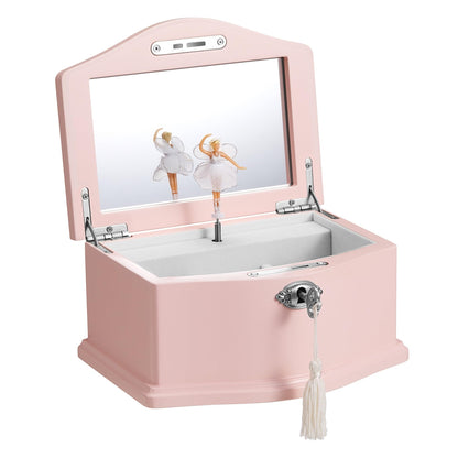 Medium Pink Ballerina Musical Jewelry Box with Mirror and Lock for Girls,Pink Kid's Jewelry Storage Music Chest,Gifts for Christmas,New Year and All Hoidays