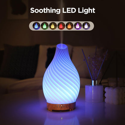 Essential Oil Diffuser Hand Blown Glass Aromatherapy Diffuser - Ultrasonic Cool Mist Scent Aroma Diffuser, Whisper Quiet with Auto Shut-Off, Timer Setting &7 Colors Night Light for Home