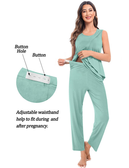 SWOMOG Maternity Nursing Robe Set 3 PCS Postpartum Breastfeeding Pajamas Hospital Pregnancy Pjs Double Layer Lounge Set