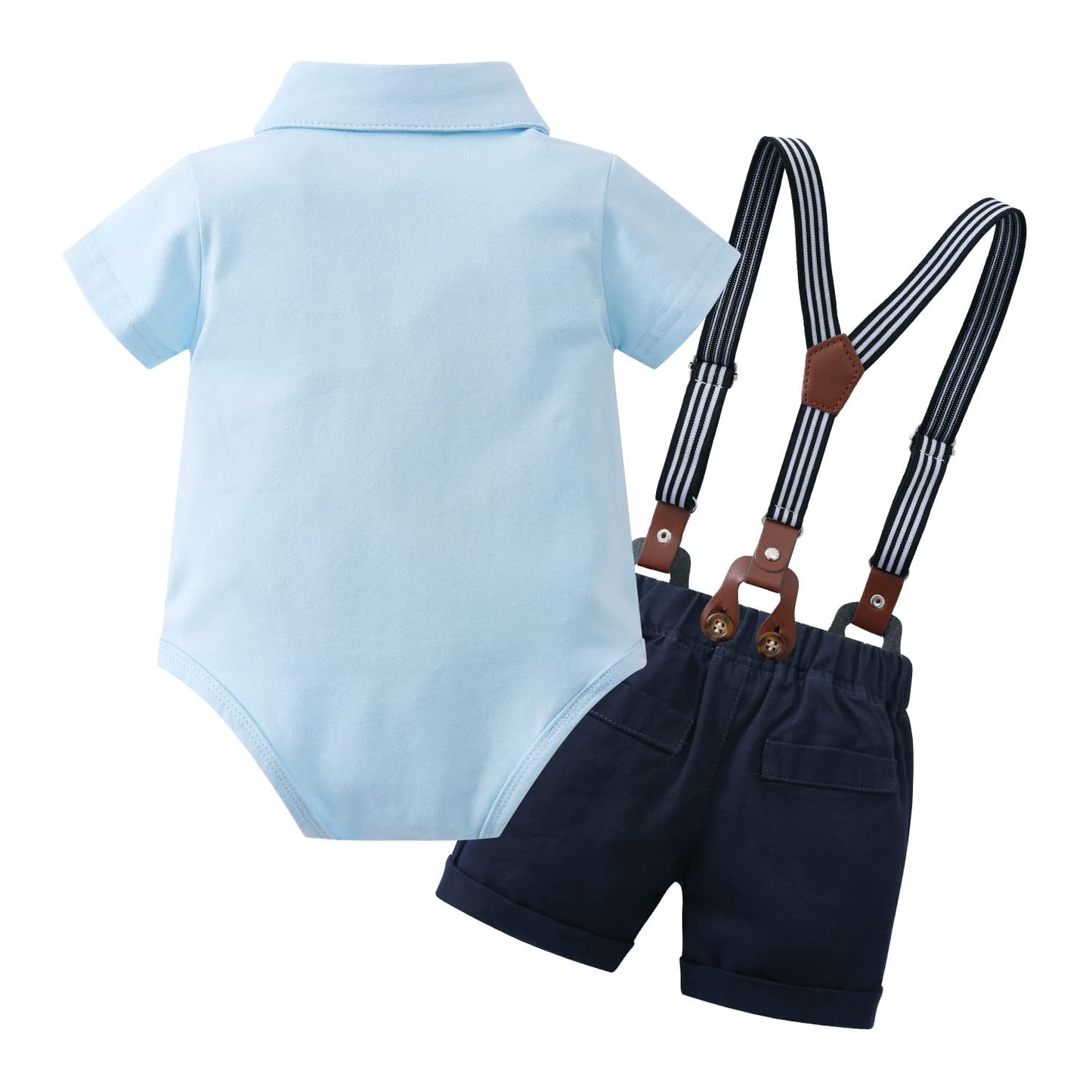 YUEMION Infant Baby Boy Clothes Gentleman Outfits Suits Summer Short Sleeve Bowtie Bodysuit Shirts + Suspender Shorts(0-24M)